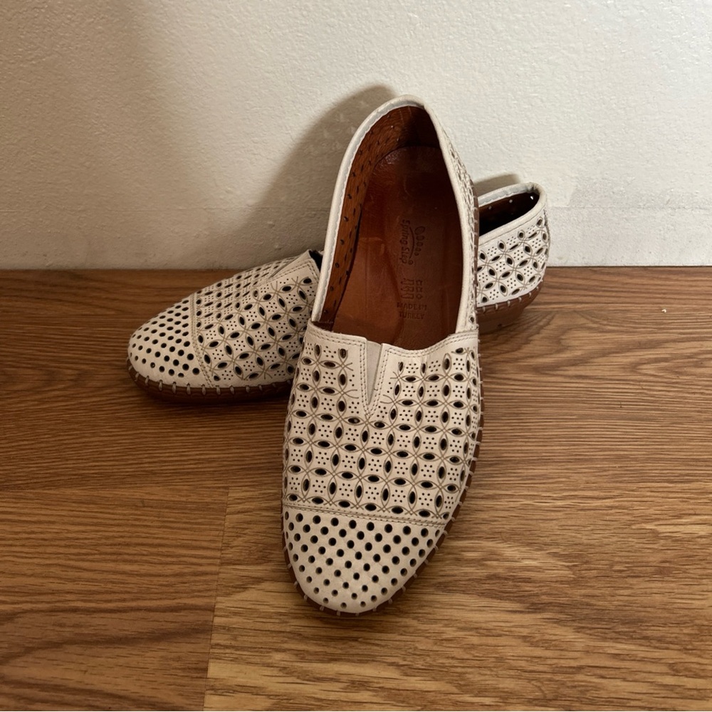 Spring Step  Beige Perforated Loafers